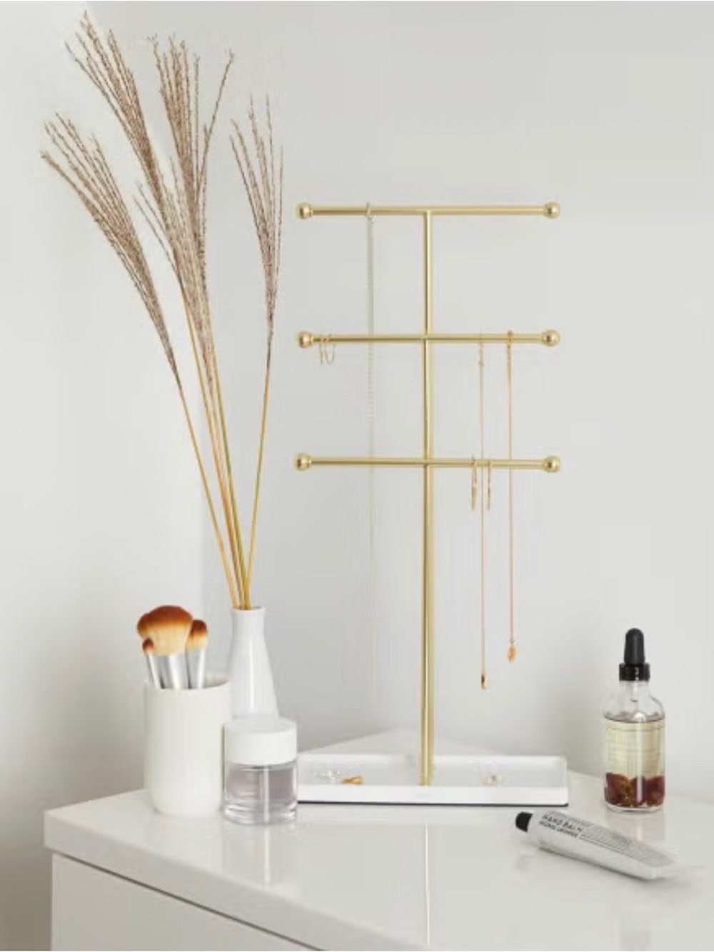 Umbra Gold Jewelry Stand with White Tray Organizer